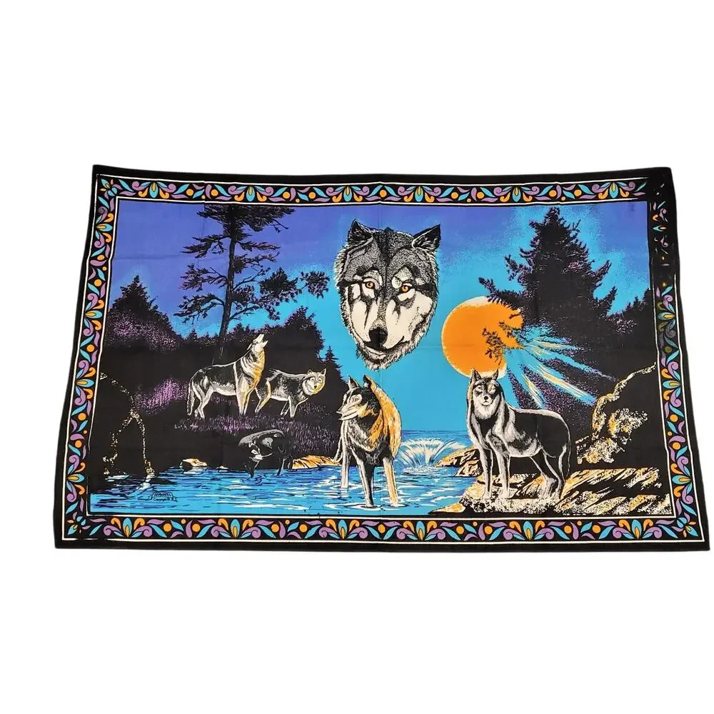 Wolf Tapestry Wall Hanging Blue Moon Wildlife Cabin Lodge Southwestern Decor